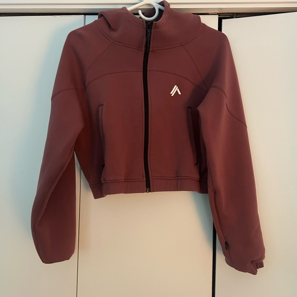Alphalete Purple Bomber Jacket Cropped Athletic Style